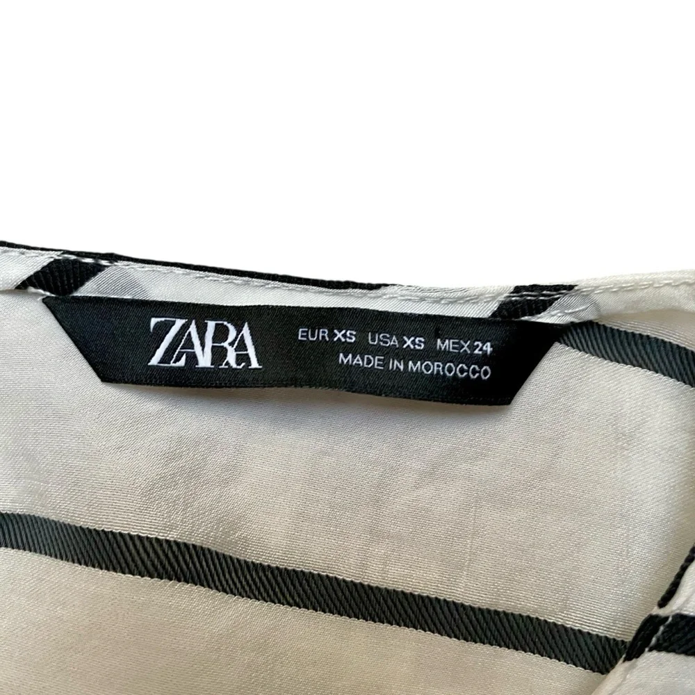 Zara Striped Puff Sleeve Top Black White Statement Sleeve Blouse XS